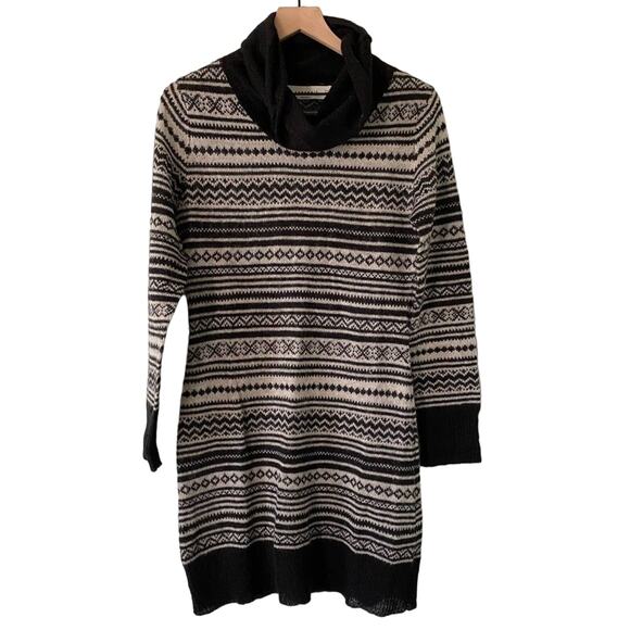 𝅺Zara Knit Fair Isle Sweater Dress Medium Long Sleeve Cowl Neck - Picture 1 of 7